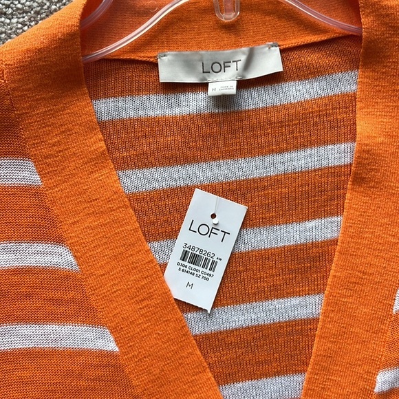 Loft Orange Striped V-neck Cardigan Size Medium NWT - Picture 7 of 10